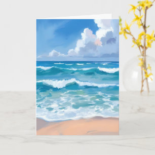 Blue Ocean Waves Beach Sea Watercolor Card