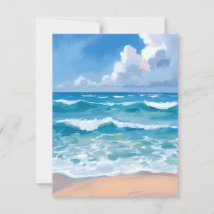Blue Ocean Waves Beach Sea Watercolor Thank You Card