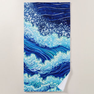 Blue Ocean Waves Beach Towel