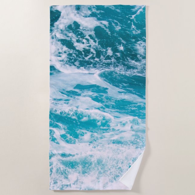 Blue Ocean Waves Beach Towel (Front)