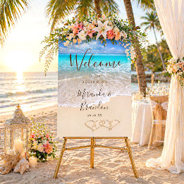 Blue Ocean Waves Beach Wedding Welcome Sign