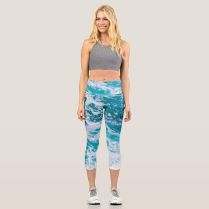 Blue Ocean Waves Capri Leggings