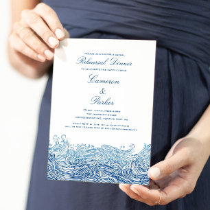 Blue Ocean Waves Casual Wedding Rehearsal Dinner Invitation