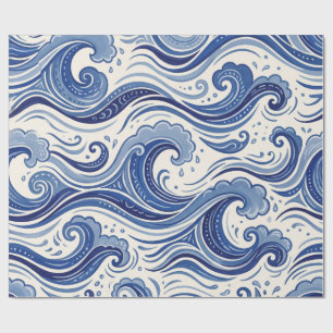 Blue Ocean Waves Coastal Nautical Pattern Wrapping Paper