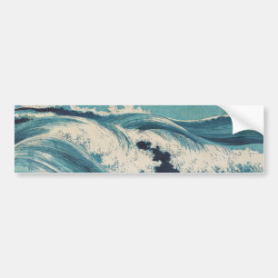 Blue Ocean Waves Japanese Woodcut  Bumper Sticker