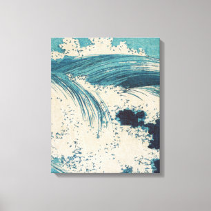 Blue Ocean Waves Japanese Woodcut Canvas Print