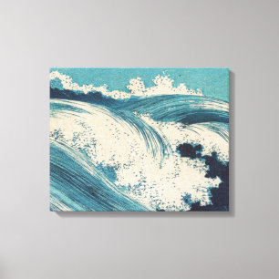 Blue Ocean Waves Japanese Woodcut Canvas Print