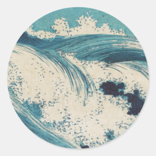 Blue Ocean Waves Japanese Woodcut Classic Round Sticker