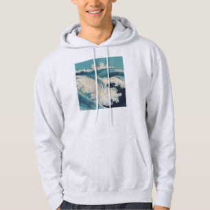 Blue Ocean Waves Japanese Woodcut Hoodie