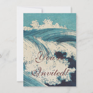 Blue Ocean Waves Japanese Woodcut  Invitation