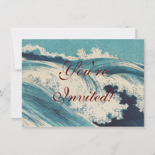 Blue Ocean Waves Japanese Woodcut  Invitation