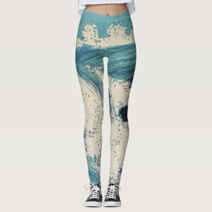 Blue Ocean Waves Japanese Woodcut Leggings