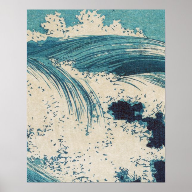 Blue Ocean Waves Japanese Woodcut  Poster (Front)