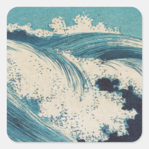 Blue Ocean Waves Japanese Woodcut  Square Sticker
