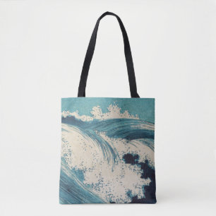 Blue Ocean Waves Japanese Woodcut Tote Bag