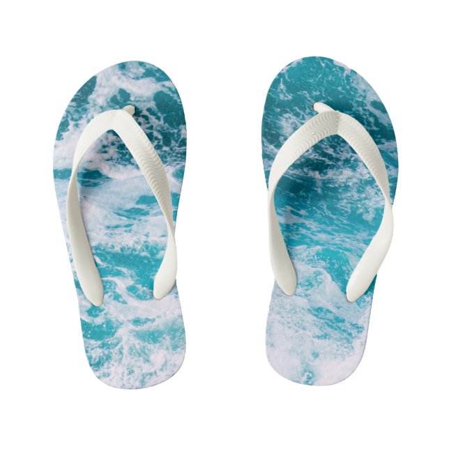 Blue Ocean Waves Kid's Flip Flops (Footbed)