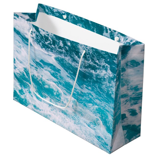 Blue Ocean Waves  Large Gift Bag (Front Angled)