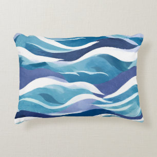 Blue Ocean Waves   Modern Simplistic Watercolor  Decorative Cushion