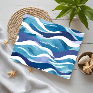 Blue Ocean Waves   Modern Simplistic Watercolor  Postcard