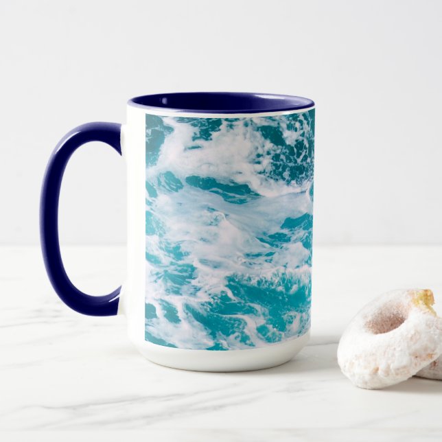 Blue Ocean Waves Mug (With Donut)