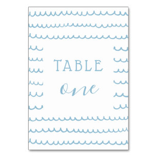 Blue ocean waves. Nautical baby boy, kids birthday Table Number