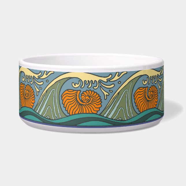 Blue Ocean Waves Nautilus Seashell Pattern Nouveau (Front)