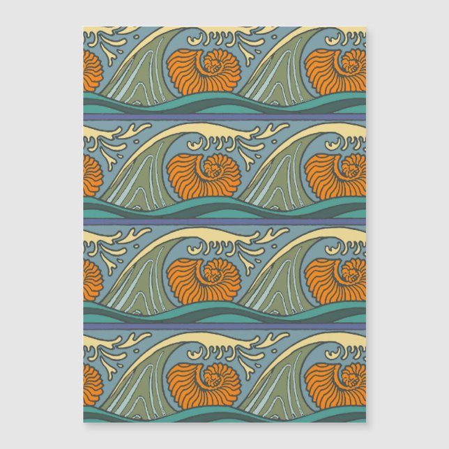 Blue Ocean Waves Nautilus Seashell Pattern Nouveau (Front)