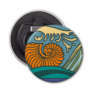 Blue Ocean Waves Nautilus Seashell Pattern Nouveau Bottle Opener