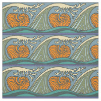 Blue Ocean Waves Nautilus Seashell Pattern Nouveau