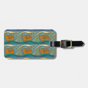 Blue Ocean Waves Nautilus Seashell Pattern Nouveau Luggage Tag