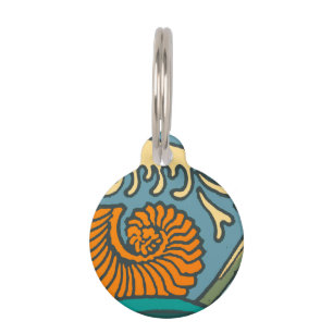 Blue Ocean Waves Nautilus Seashell Pattern Nouveau Pet Tag