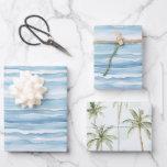 Blue Ocean Waves Palm Trees Wedding Wrapping Paper Sheet<br><div class="desc">Blue White Ocean Waves Palm Trees Wedding</div>