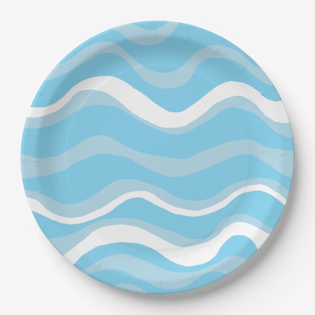 Blue ocean waves paper plate (Front)