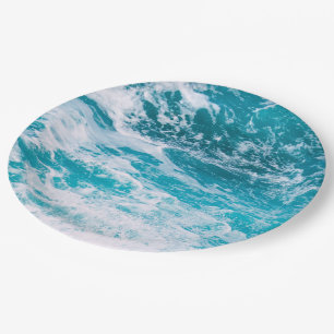 Blue Ocean Waves Paper Plate