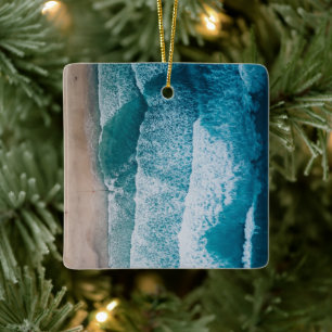 Blue Ocean Waves Sandy Beach Ceramic Ornament
