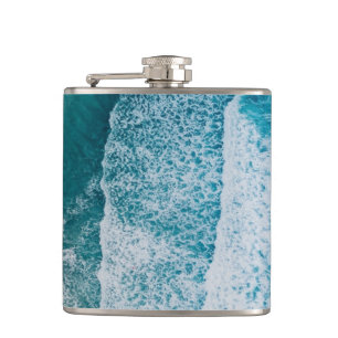 Blue Ocean Waves Sandy Beach Hip Flask
