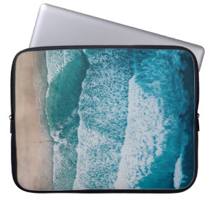 Blue Ocean Waves Sandy Beach Laptop Sleeve