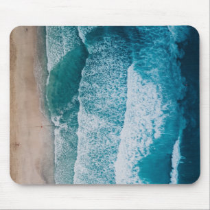 Blue Ocean Waves Sandy Beach Mouse Mat