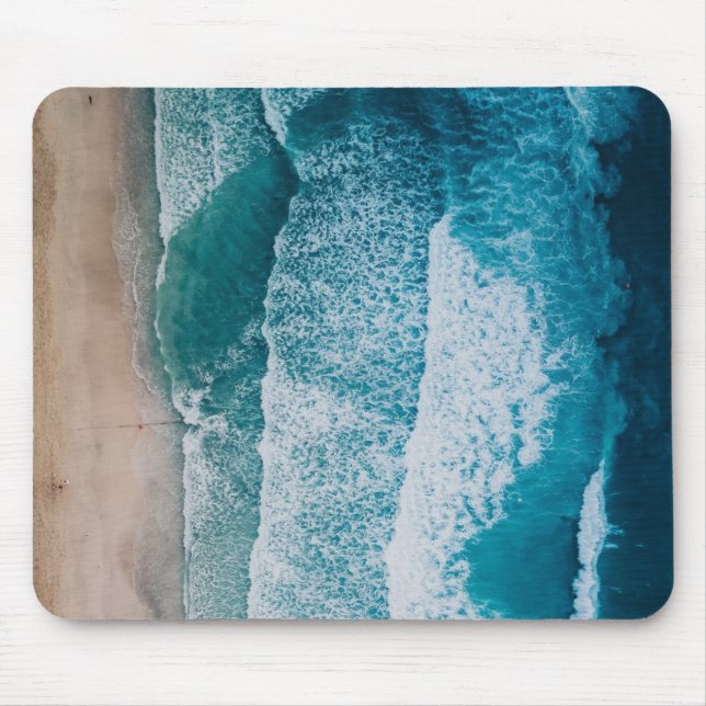 Blue Ocean Waves Sandy Beach Mouse Mat (Front)