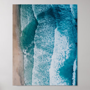 Blue Ocean Waves Sandy Beach Poster