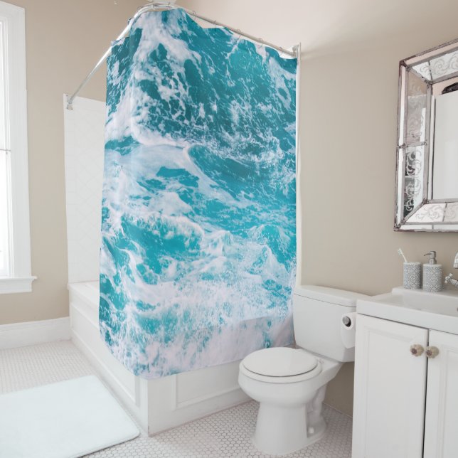 Blue Ocean Waves Shower Curtain (In Situ)
