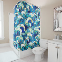 Blue Ocean Waves Stained Glass Mosaic