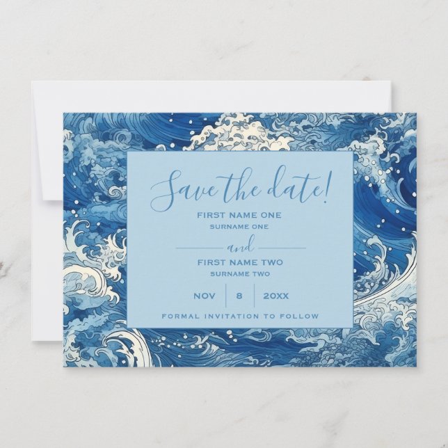 Blue ocean waves summer save the date (Front)