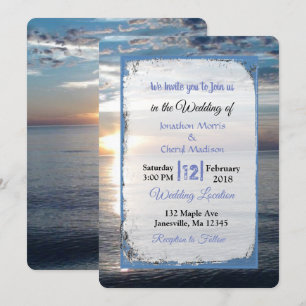 Blue Ocean Waves Sunset Wedding Invitations
