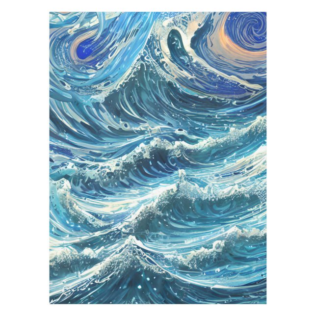 Blue Ocean Waves Tablecloth (Front)