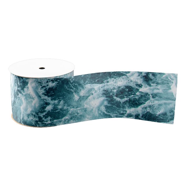 Blue Ocean Waves Texture Grosgrain Ribbon (Spool)