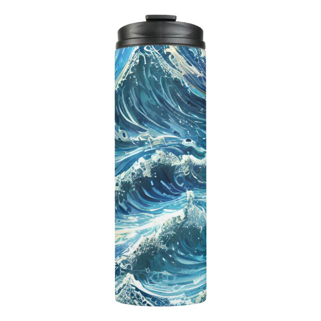Blue Ocean Waves Thermal Tumbler (Front)