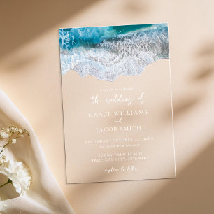 Blue Ocean Waves Tropical Beach Wedding Acrylic Invitations