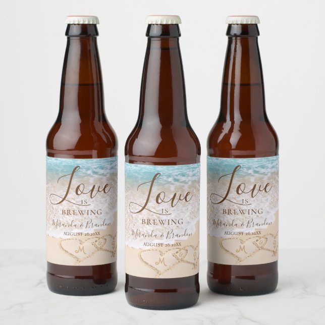 Blue Ocean Waves Tropical Beach Wedding Beer Bottle Label (Bottles)