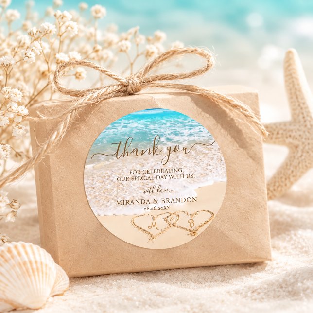 Blue Ocean Waves Tropical Beach Wedding Favour Classic Round Sticker (Creator Uploaded)